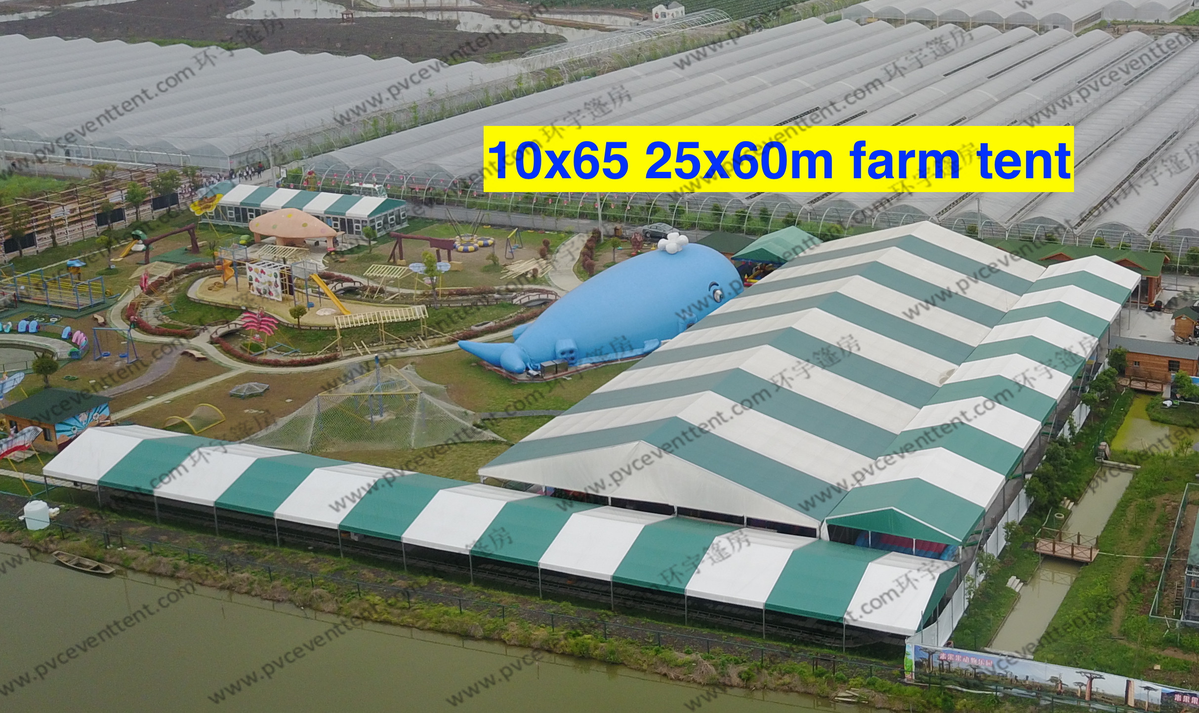 10*65M 25*60M White and Green Customized Color Clear Span Tent PVC Roof Cover Outdoor Event Tents for Farm