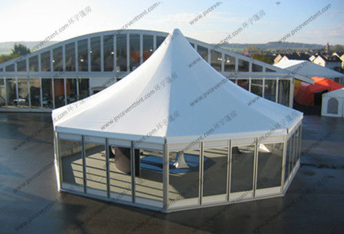 White PVC Pagoda Party Tent , Luxury Outdoor Canopy Tent White With Glass Sidewalls