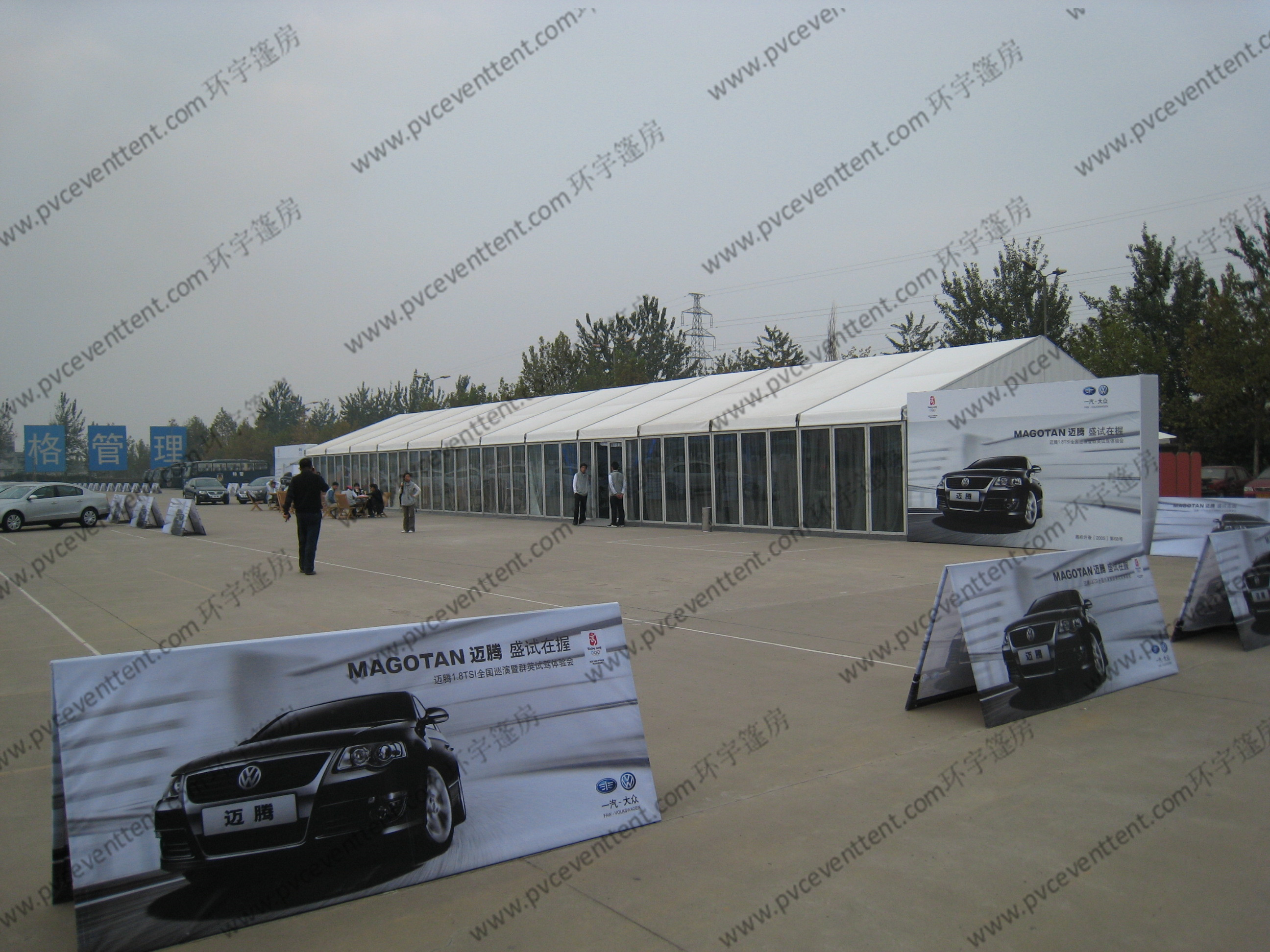 8x40m Heavy Duty Big Aluminum Outdoor Event Tents with White Roof Covers & Glass Sidewalls for Car Show