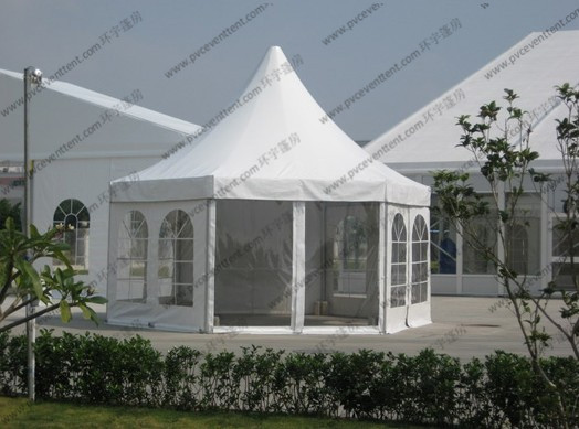 White PVC Pagoda Party Tent , Luxury Outdoor Canopy Tent White With Glass Sidewalls