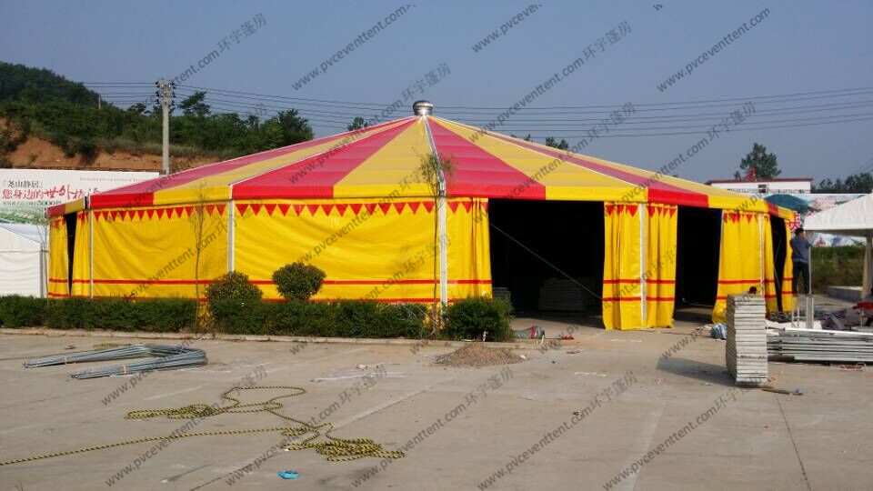 Yellow And Red Pagoda Party Tent PVC Cover φ30m Aluminum High Peak Multi Sides