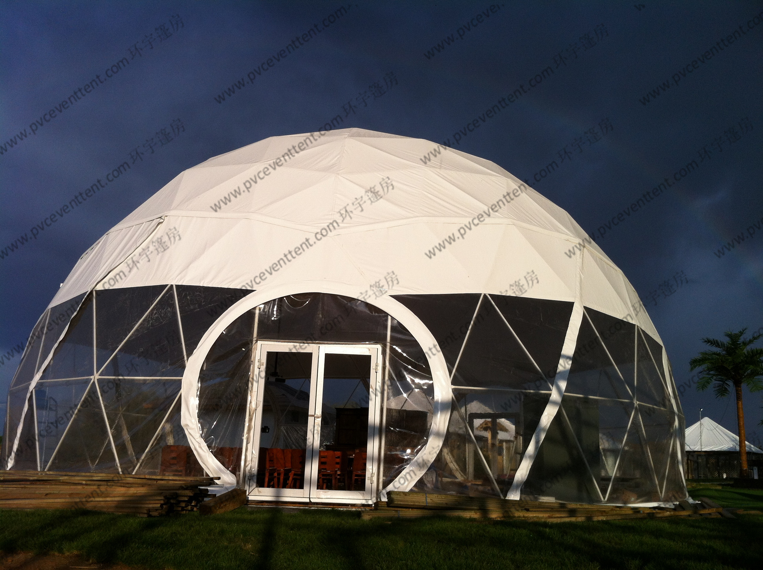 UV Resistance Outdoors Geodesic Dome Tent , White Small Dome Tent With Glass Door