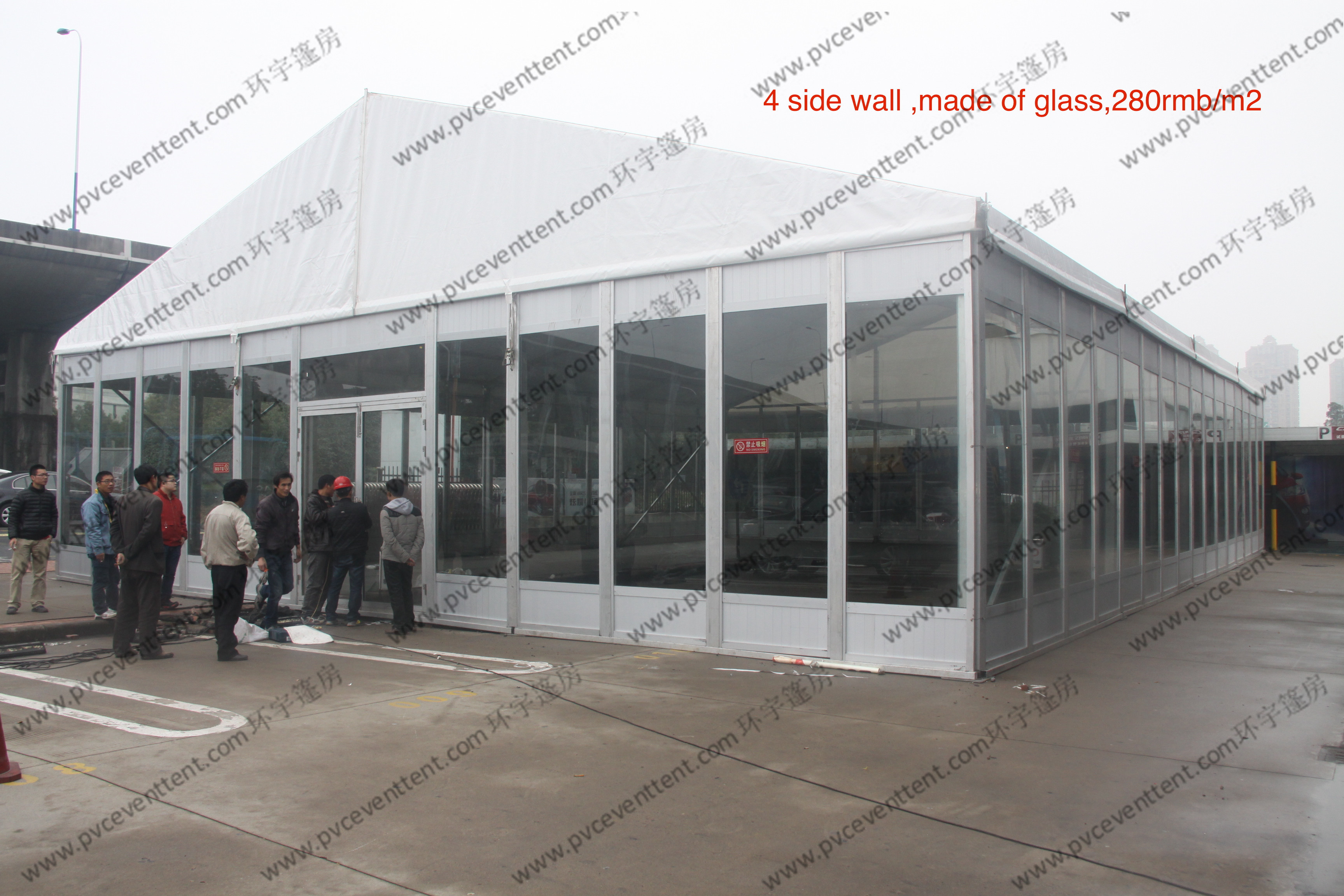 Temporary Movable PVC Event Tent White Glass Walls Waterproof For Car Show